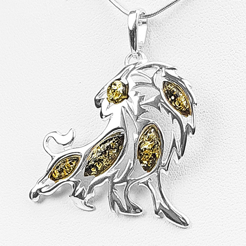 Stříbrný Lví král velký přívěsek přívěsek se zeleným Jantarem stříbrný Ag 925