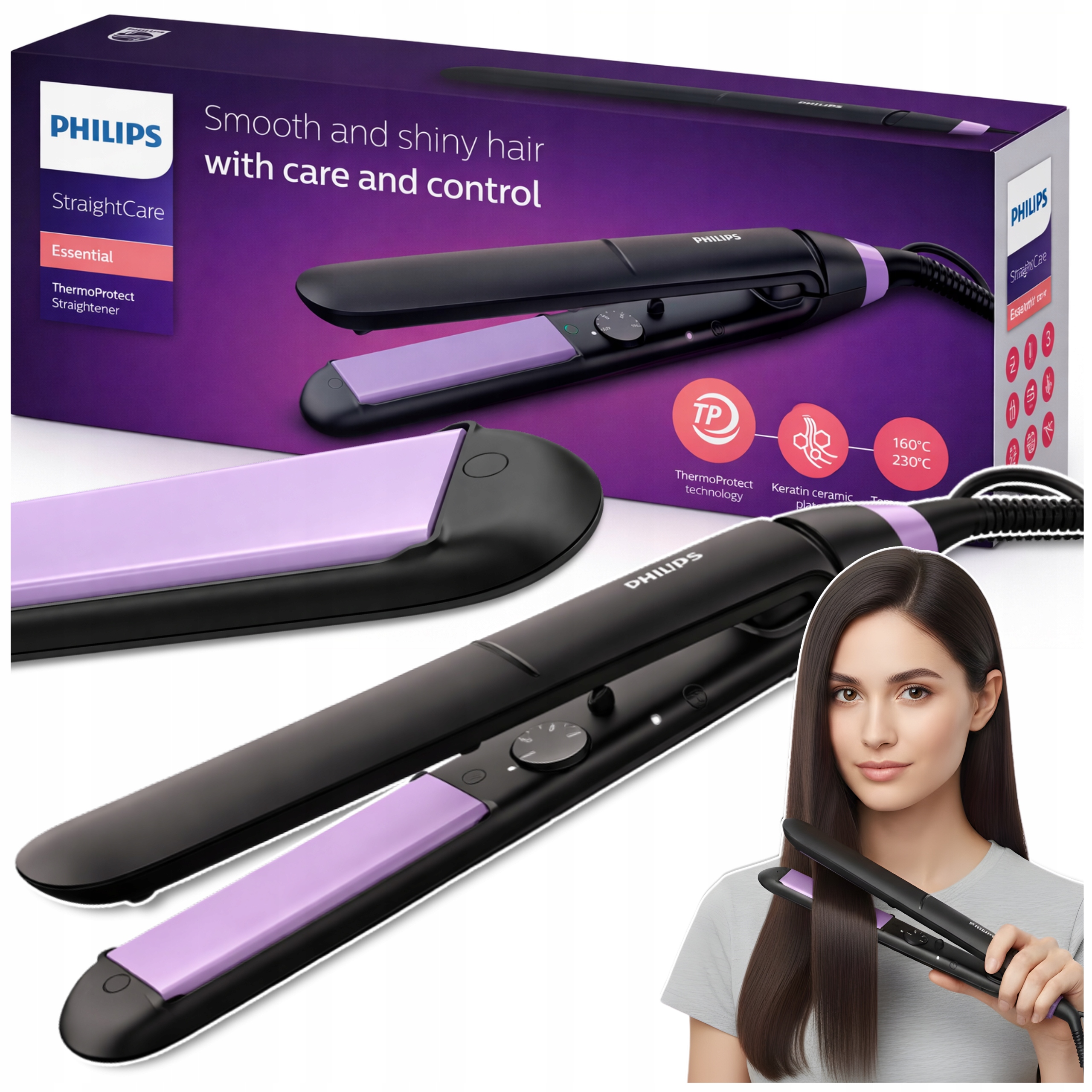 Mocna Prostownica Ceramiczna Philips ThermoProtect BHS377 160-230° 50W