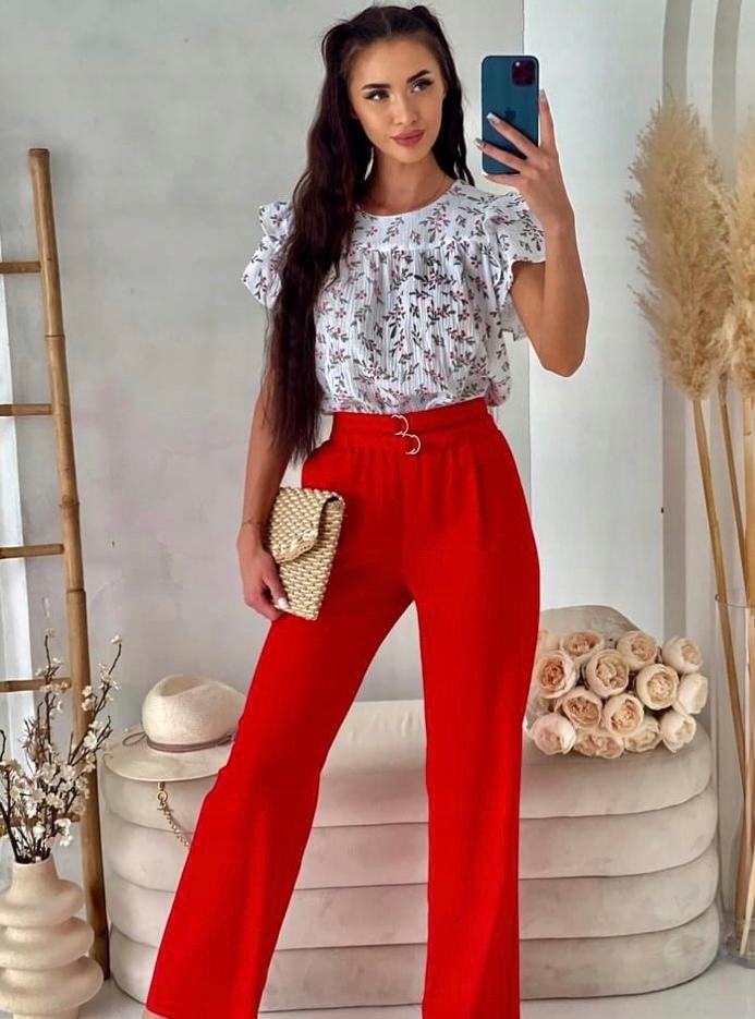 Komplet Béžové S Bílým Kalhoty+Bluzka 0861-00985 velikost S