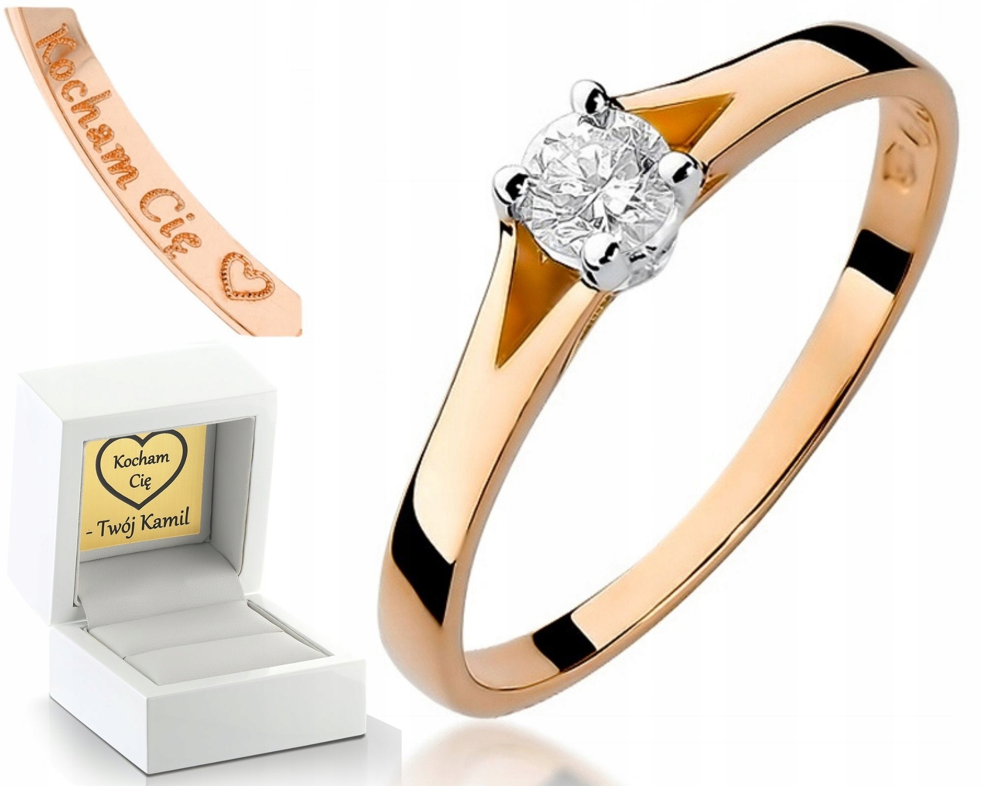 Růžové Zlato Prstýnek S Diamantem 0,20 Ct Gravírování Pro Ženu