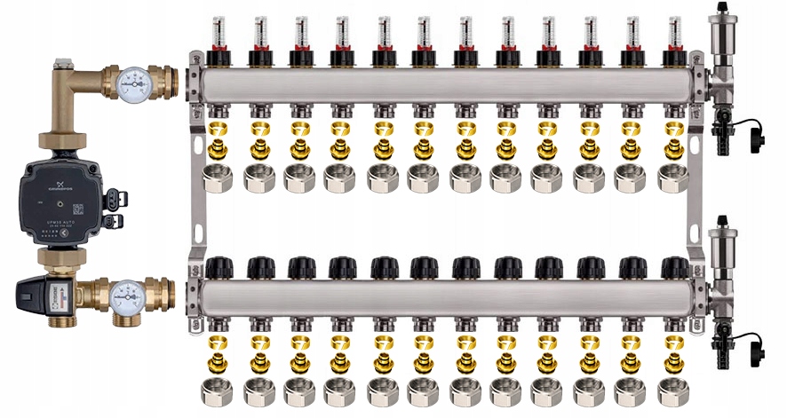 Rozdělovač pro podlahu 12 sekcí nerezový pro vytápění Čerpadlo Pex