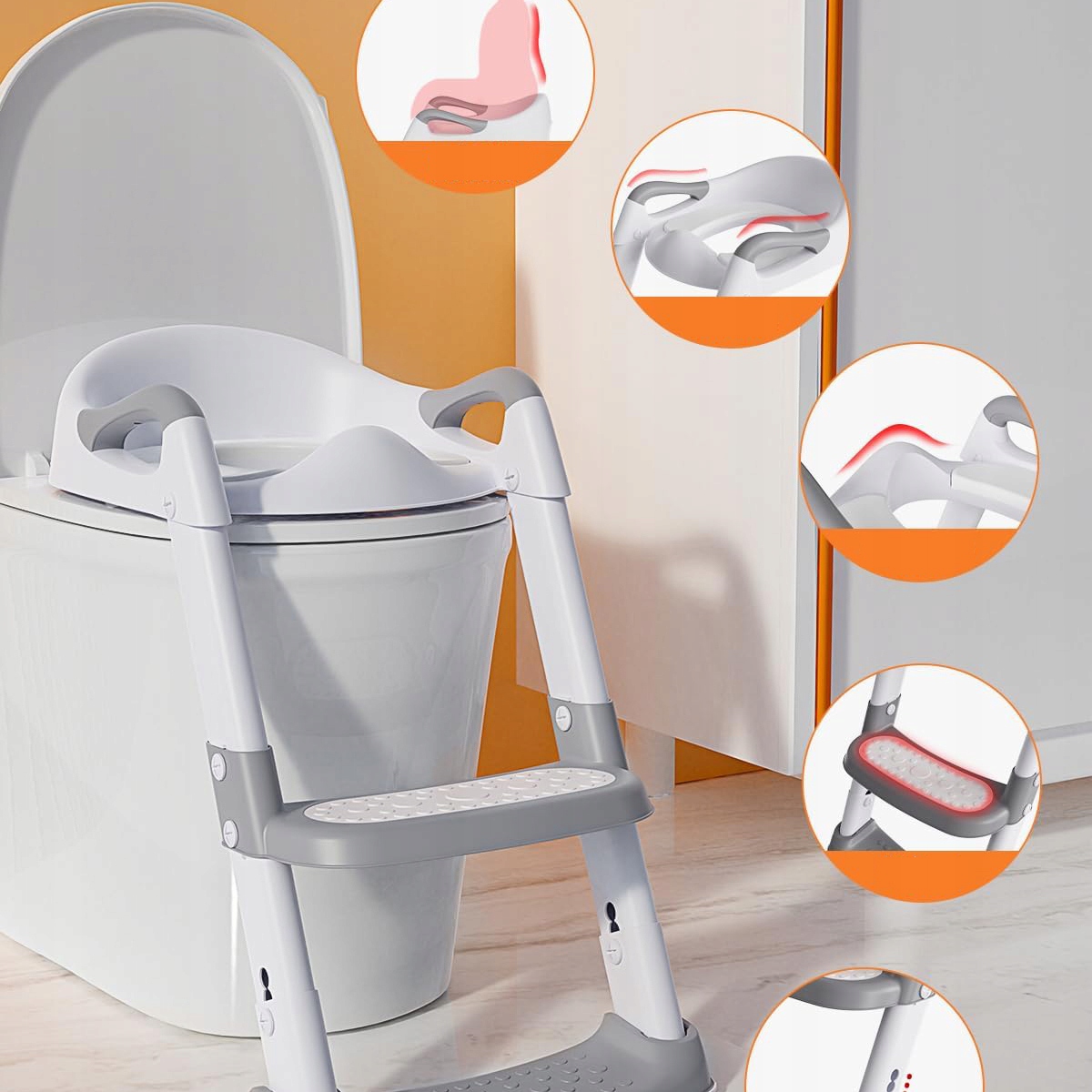 TRENER TOALETOWY ZE SCHODAMI REGULACJA WYSOKOŚCI DESKA SEDESOWA DLA DZIECI Kod producenta Trener toaletowy ze schodami