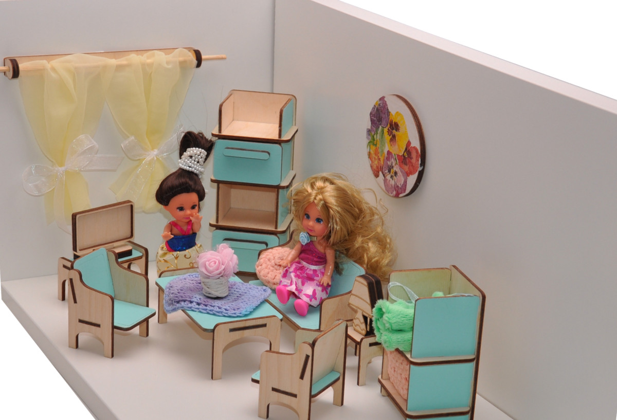 MEBELKI ZE SKLEJKI DLA LALEK KOLOROWE MEBLE DO SALONU DO DOMU DLA LALEK Marka inna