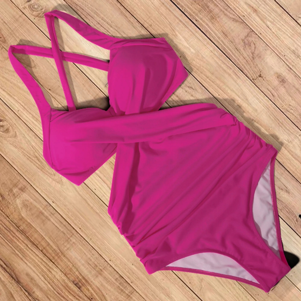 JEDNOCZĘŚCIOWY KOSTIUM KĄPIELOWY DAMSKI STRÓJ WYSZCZUPLAJĄCY MONOKINI L Kolor różowy
