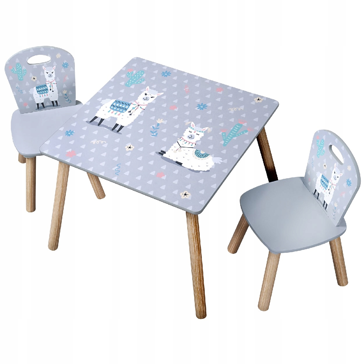 Zestaw dziecięcy stolik z 2 krzesełkami Alpaka 55x55 cm meble dla malucha