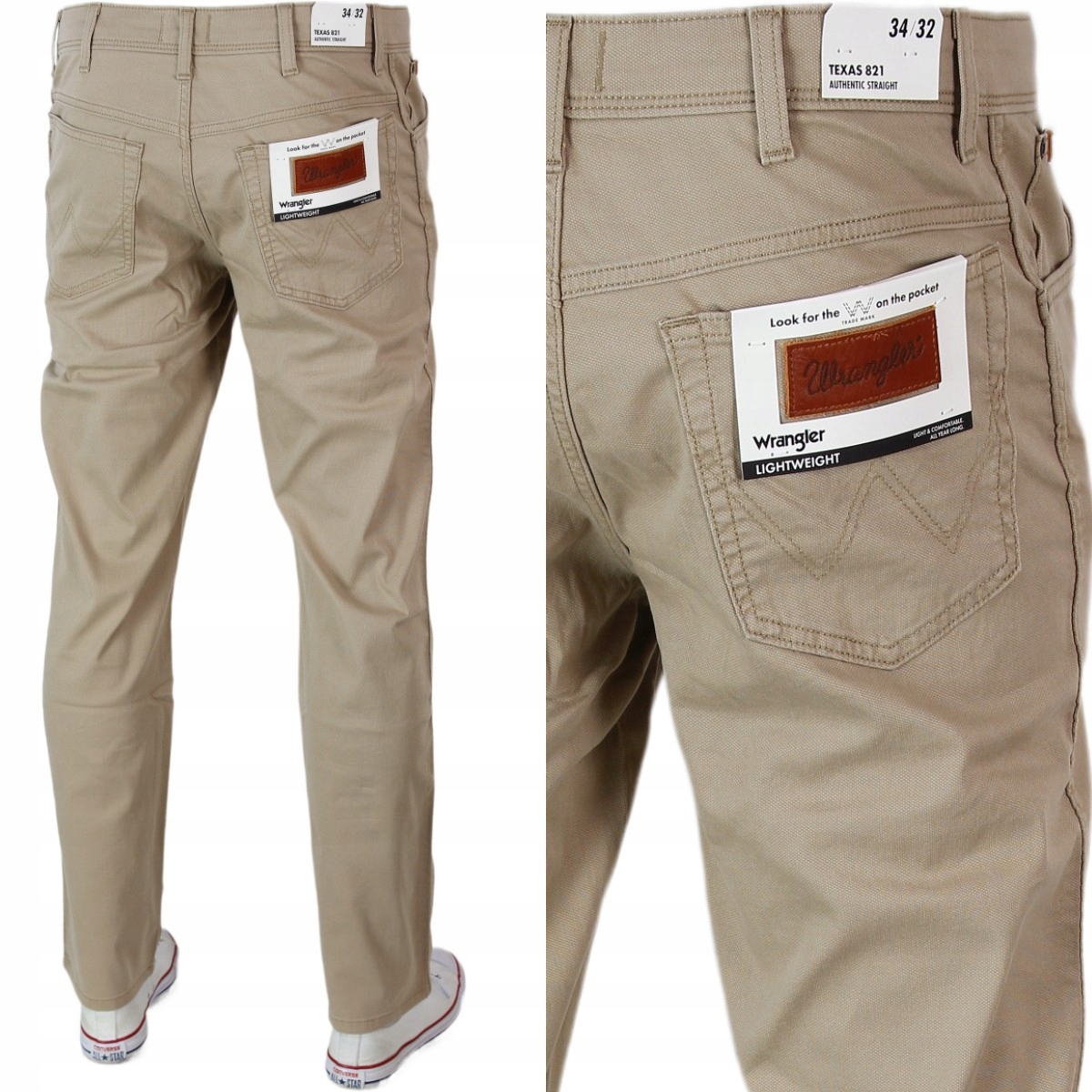 Wrangler Texas Straight Jeans Proste Materiał "timberwolf" W40 L30