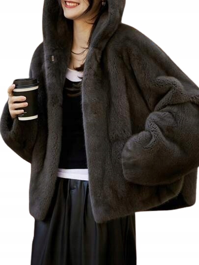 Shein Krátká Umělá Kožešina S S Kapucí V Grafitové Barvě M 1DF