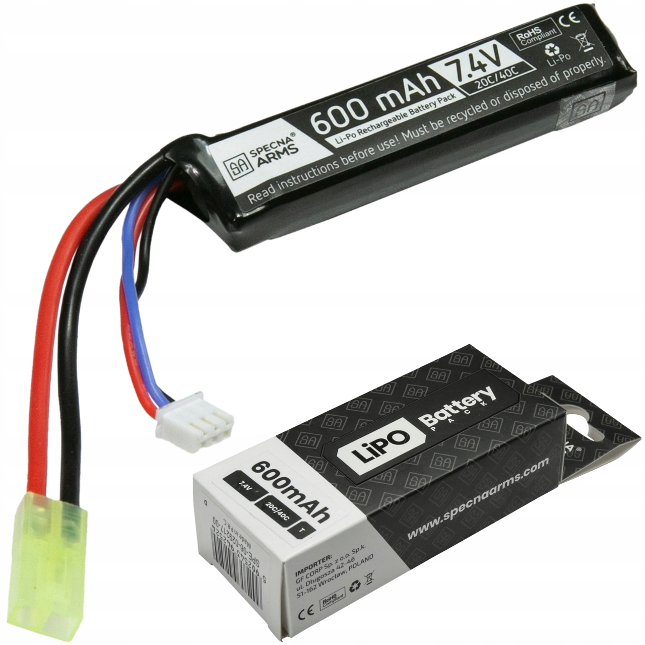 Akumulator LiPo Specna Arms 7,4V 600mAh 20/40C Tamiya do Repliki Asg Pdw