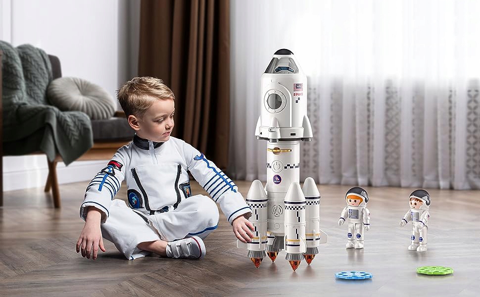 SPACE WAHADŁOWIEC KOSMICZNY RAKIETA Z PROJEKCJA ZESTAW 5W1 + 2 KOSMONAUTÓW EAN (GTIN) 0191491779602