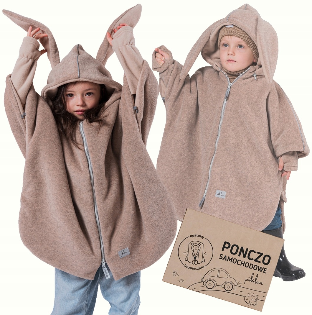 Patulove Ponczo Samochodowe Dla Dziecka Króliczek Bunny Beige 0-3 Lata