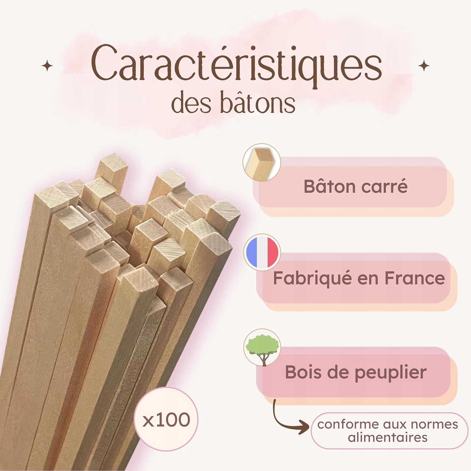 100 patyczków do waty cukrowej Kwadratowe patyki drewniane 30 cm topola Marka inna