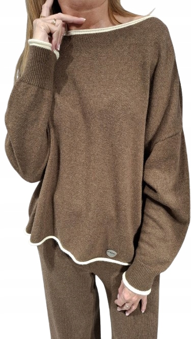 Yarn Premium Svetr Kalhoty Komplet Vlna Kašmír Hnědá Ecru Novinka