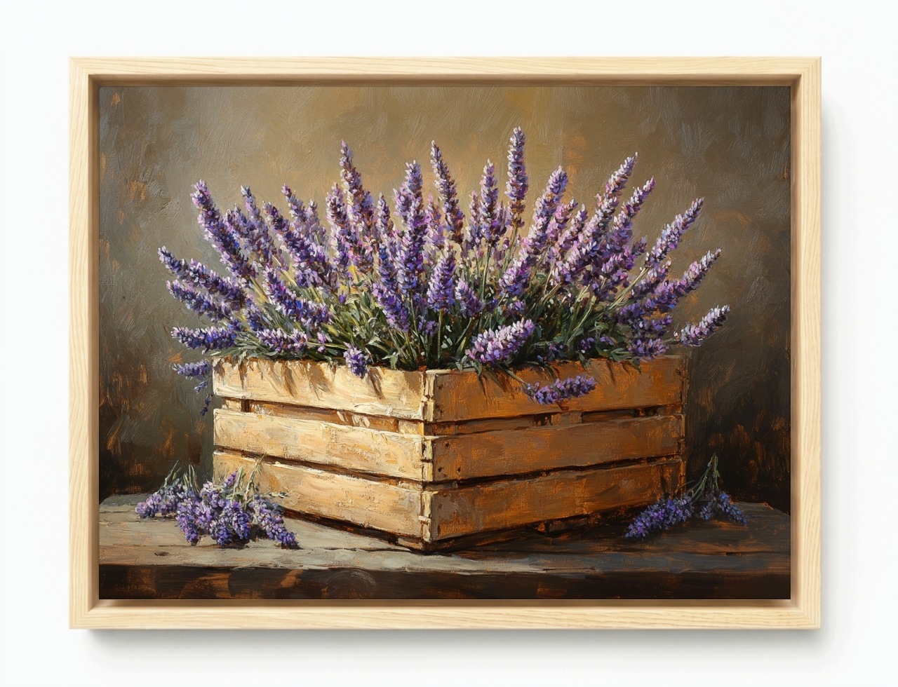 Obraz Rám Americký Box Dekorace Dřevěná Krabička Květiny Levandule 80x60