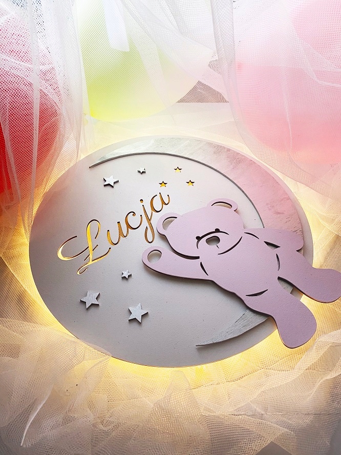 Lampka nocna Miś duża LED prezent dziecko imię Bohater Inny