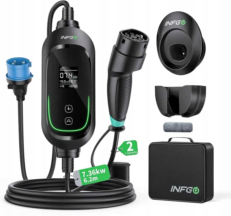 Nabíjačka Ev Typ 2, 7,36 kW, 32 A, mobilný nastaviteľný kábel 6,2 m