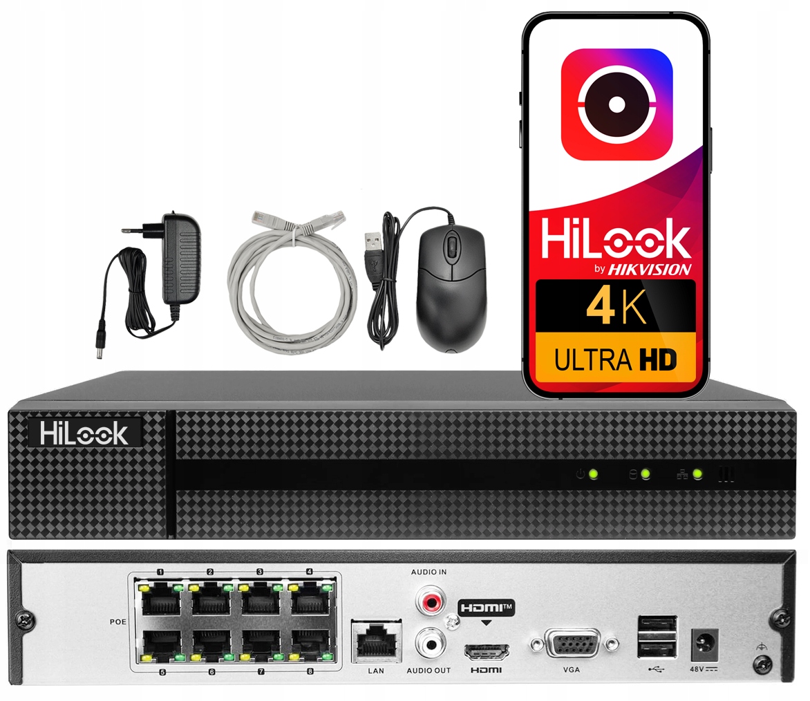 Rejestrator IP 8xPoE HiLook by Hikvision NVR-8CH-5MP/8P do 8 Mpx aplikacja