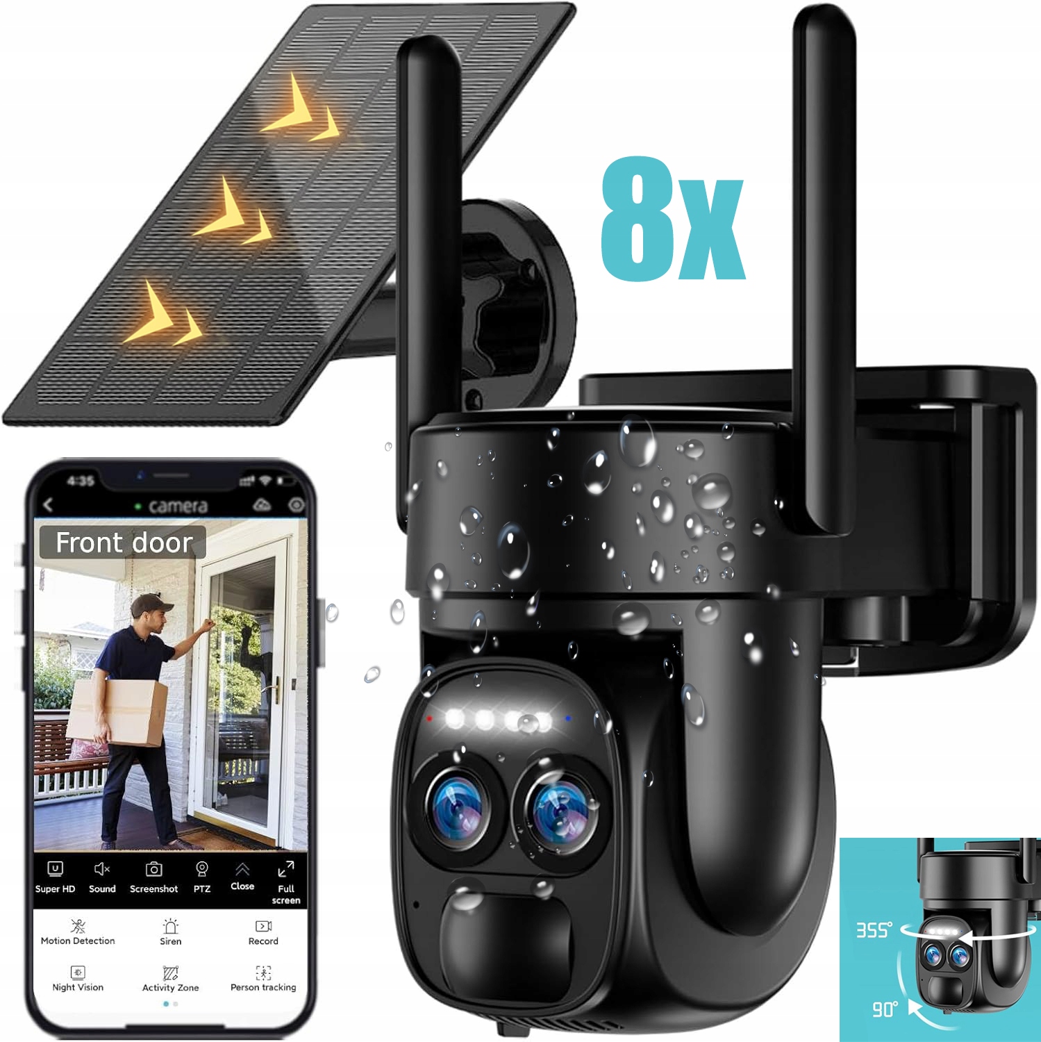 Solárna Wifi Kamera 8MPX 4K Smart Vonkajšia 360° Otočná Bezdrôtová