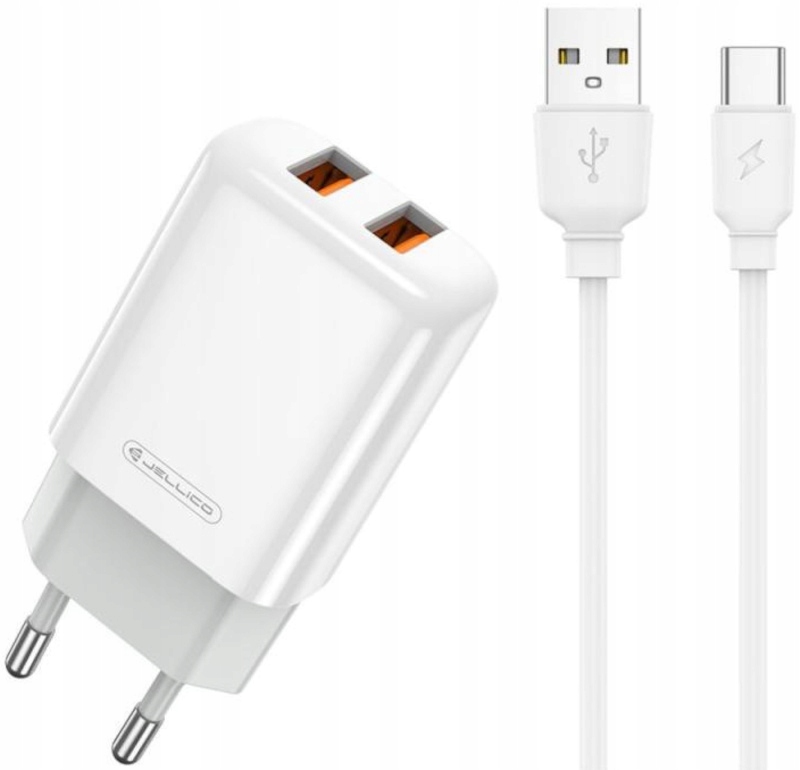 Ładowarka sieciowa zasilacz JELLICO EU02 12W 2xUSB 2.4A + kabel USB-C 1m