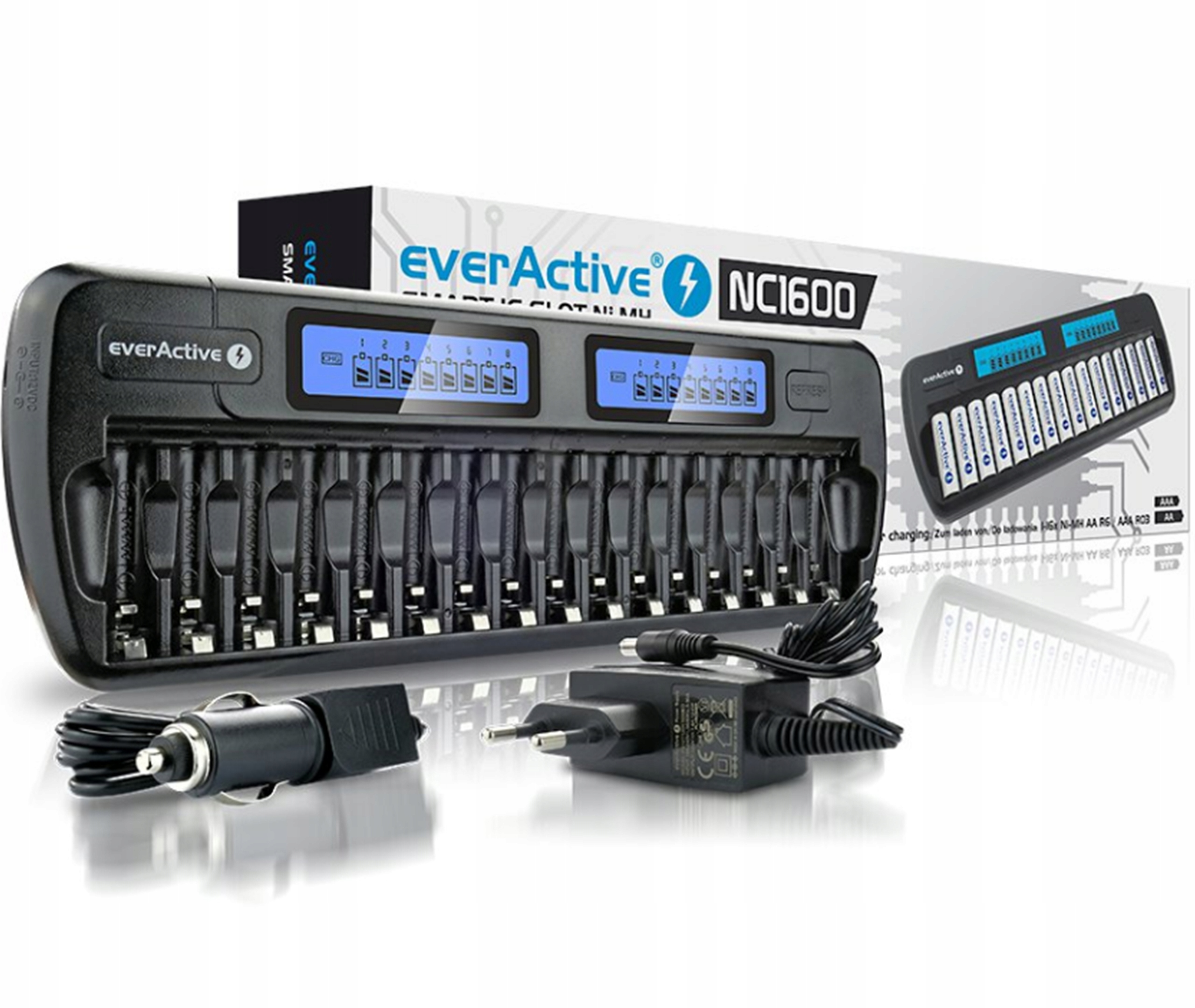 Nabíjačka Aaa Aa pre akumulátorové batérie Ni-Mh NC-1600 everactive 16 kusov