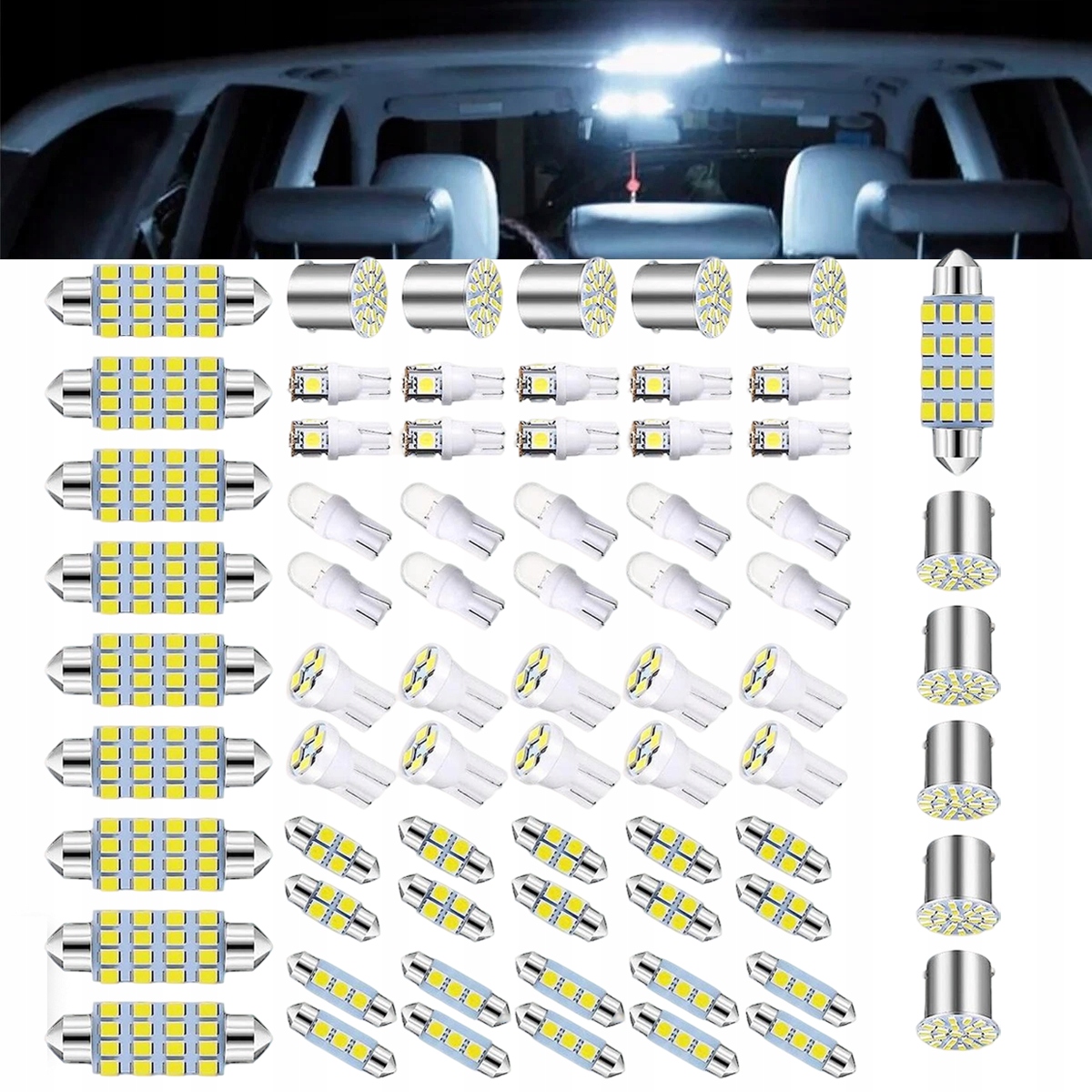 Zestaw 70 Sztuk Żarówek Led 12V 6000K Do Wnętrza Samochodu