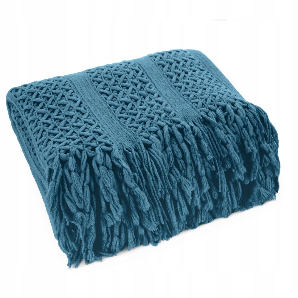 Pletená deka s třásněmi 130x170, tmavě modrá Akryl 1