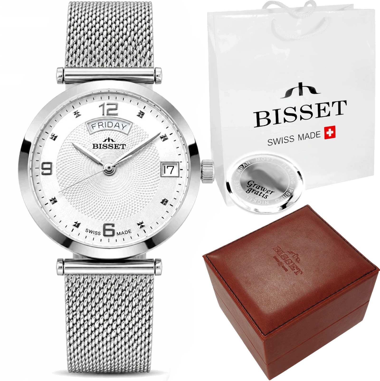 Švýcarské dámské hodinky Bisset Morgan Datumovka Gravírování Box