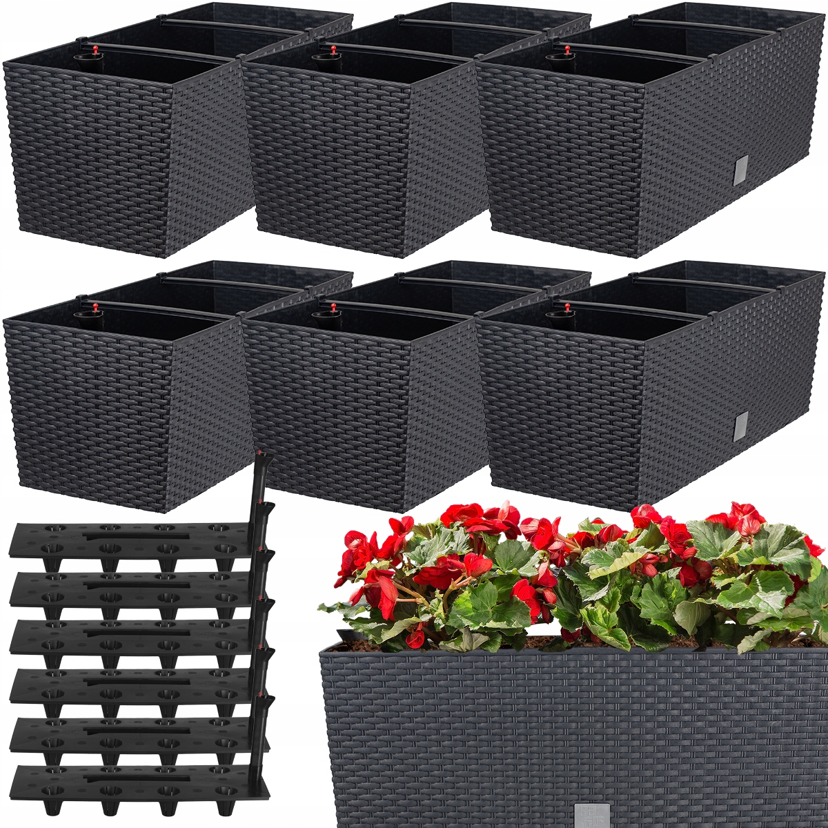 Set 6x Zahradní Box Květináč Květináč Antracit 51,5 cm Vložka