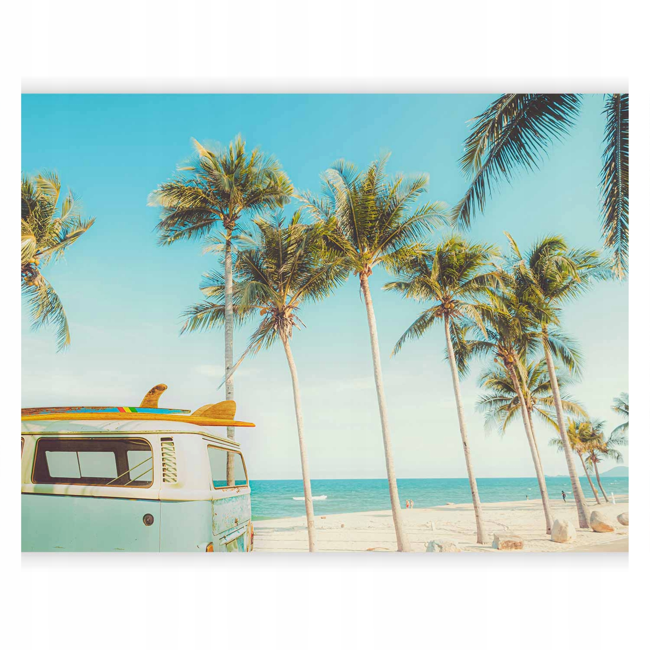 Fototapeta Samolepicí Pláž Vlny Surfboard Van Palmy Do Obývacího Pokoje 392x280