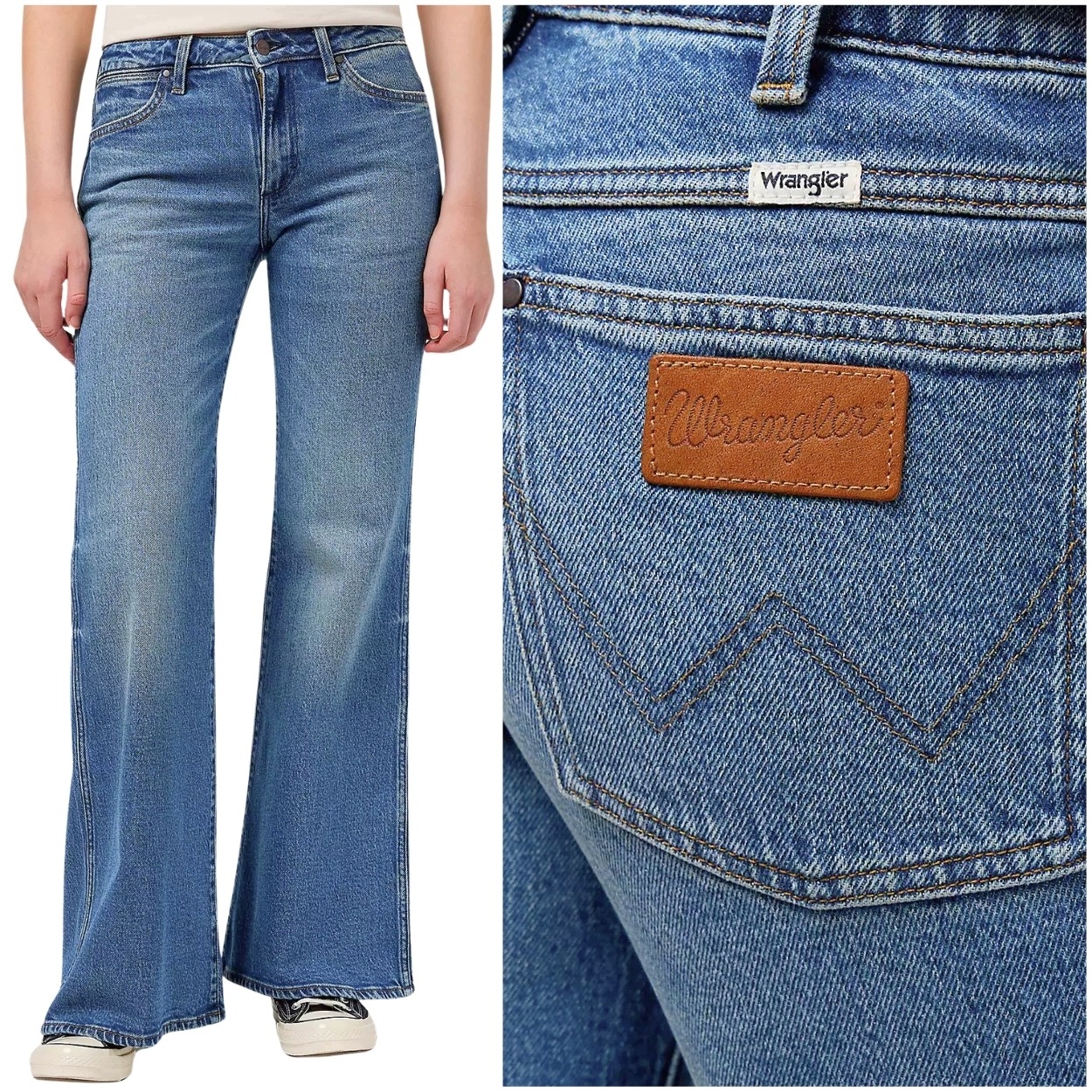 Wrangler Wanderer flare Mid Stone dámské džínové kalhoty se zvony W30 L32
