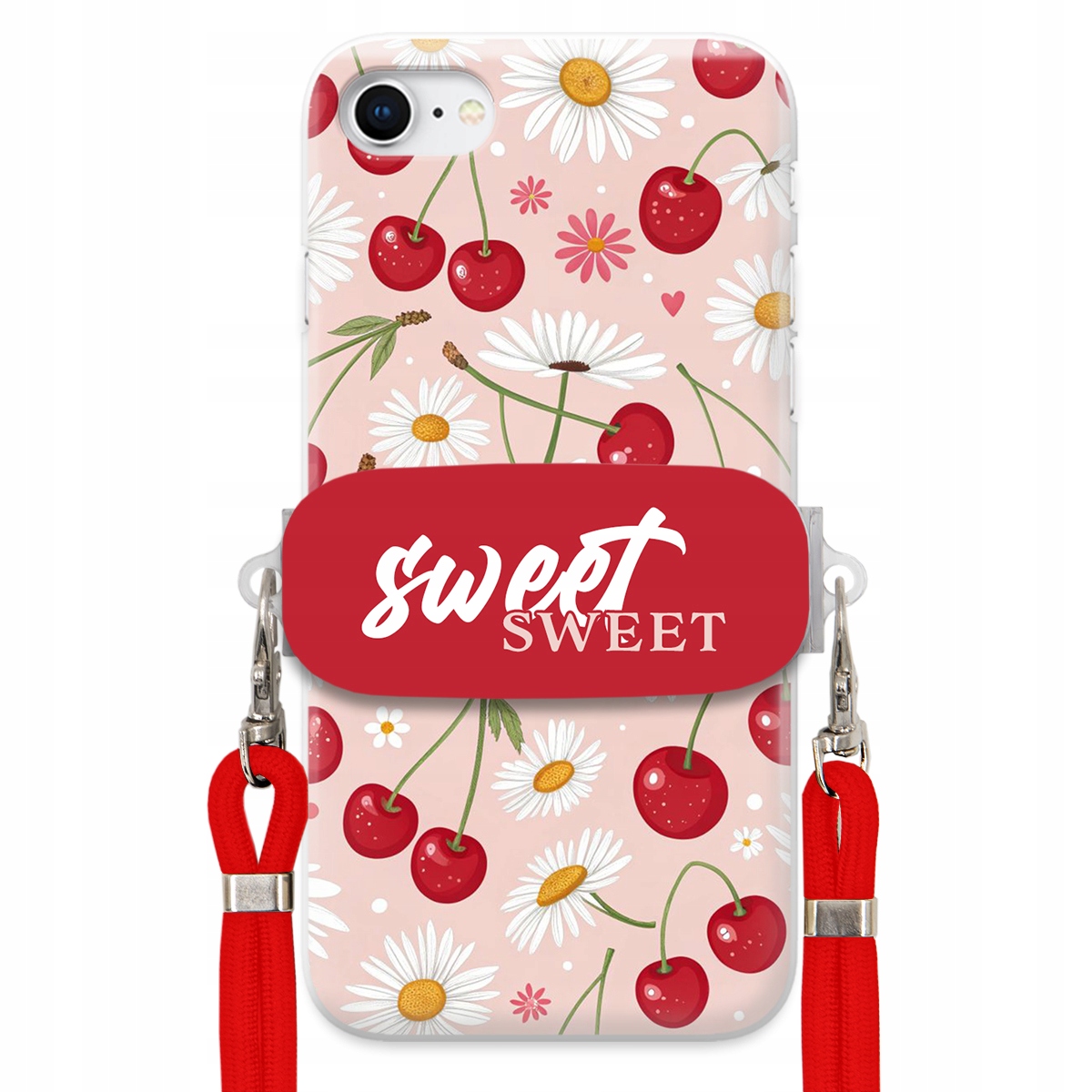 Puzdro pre iPHONE SE3 Červené vodítko držiak Sweet Sweet Čerešňa a sedmokráska