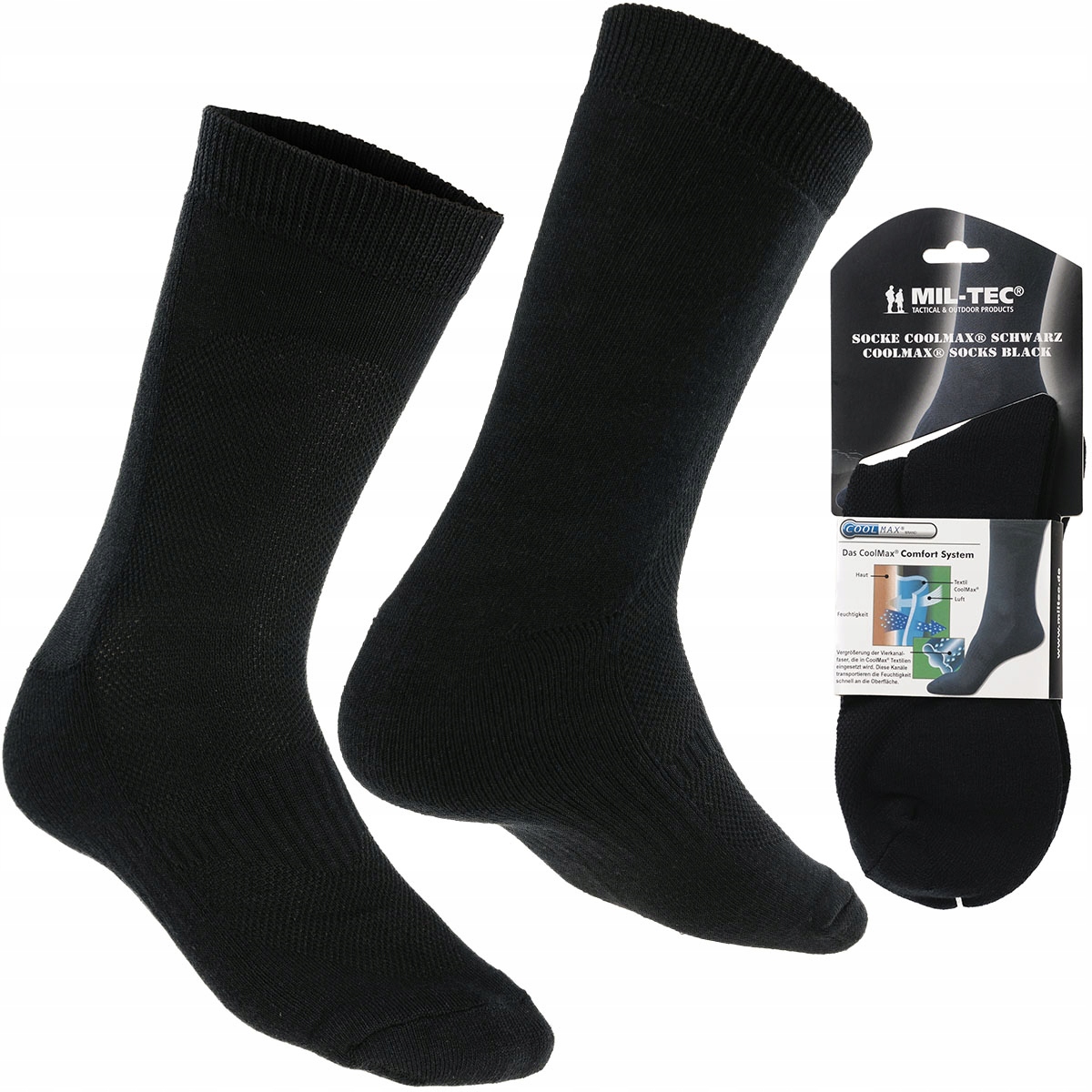 Skarpety Skarpetki Termoaktywne Trekkingowe Coolmax Mil-Tec Czarne 39-41