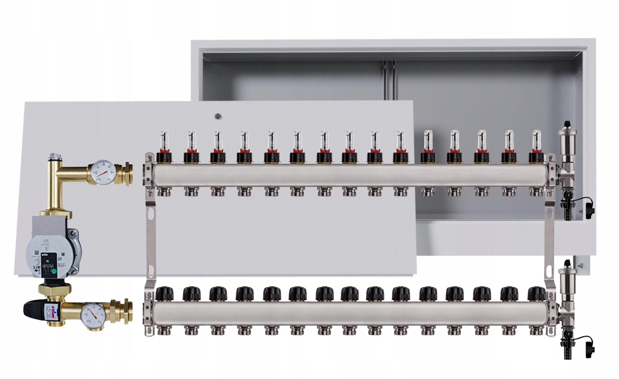 Nerezový rozdělovač pro podlahovku 16 s podomítkovou schránkou Pumpa Wilo