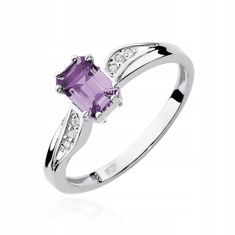 

Pierścionek Białe Złoto 585 Ametyst Brylant Grawer