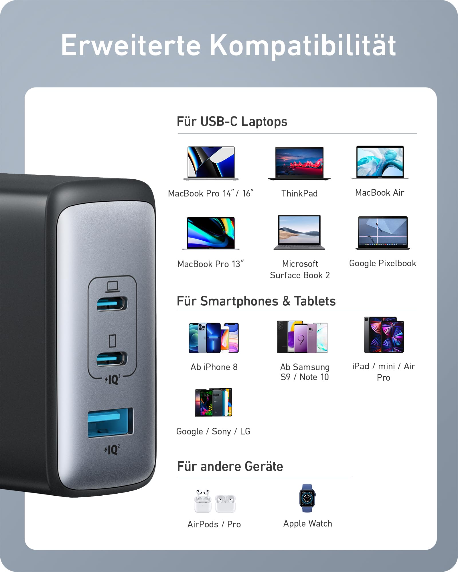 ANKER 100W USB C Ładowarka 3-Portowa Szybkie Ładowanie MacBook iPhone iPad — miniatura 7