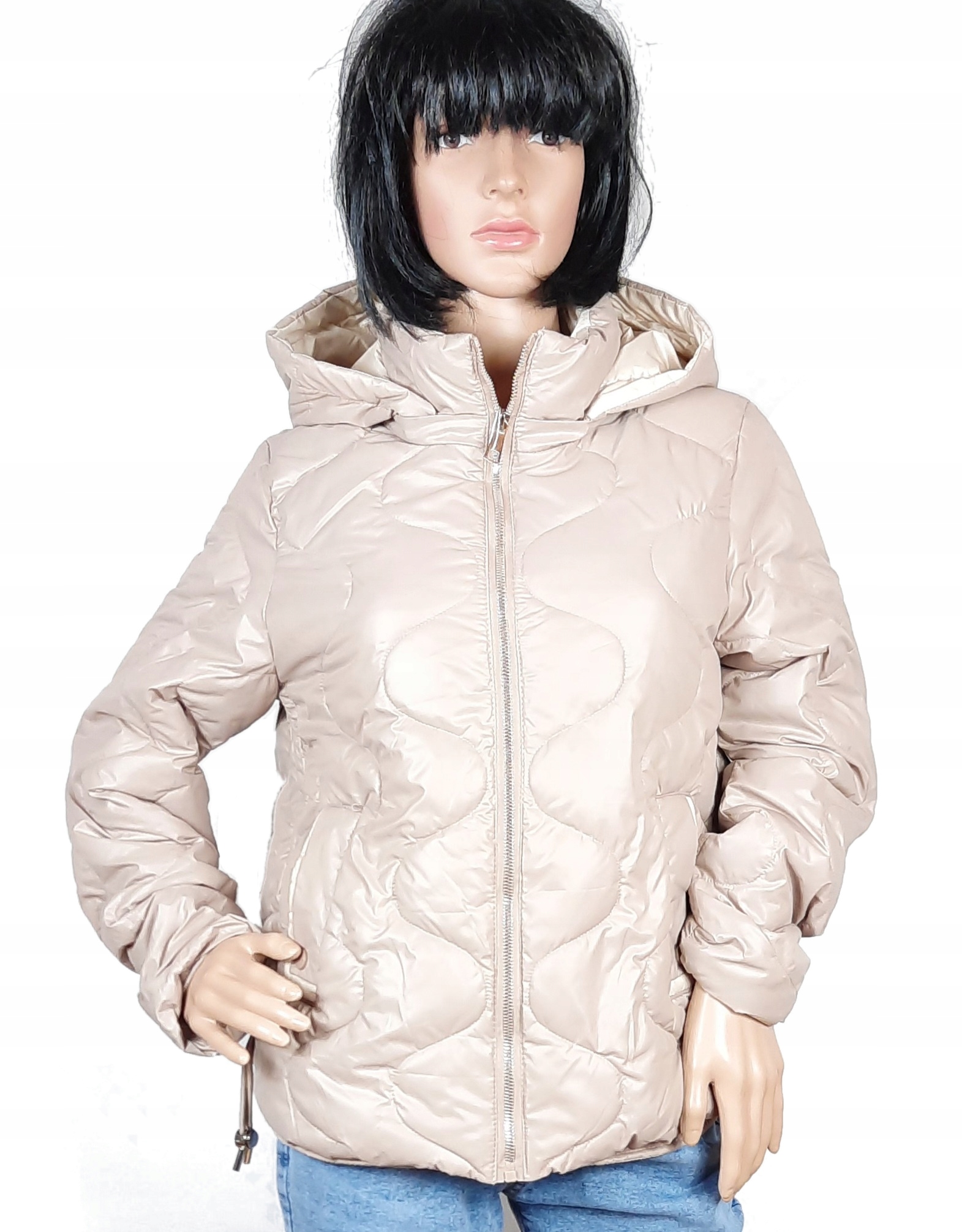 Kurtka pikowana wiosenna przejściowa krótka beżowa L