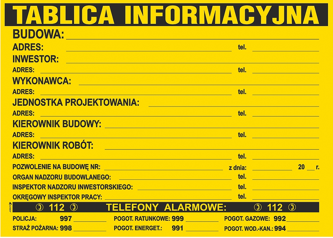 

Tablica informacyjna budowy 70X50 cm Płyta Pcv