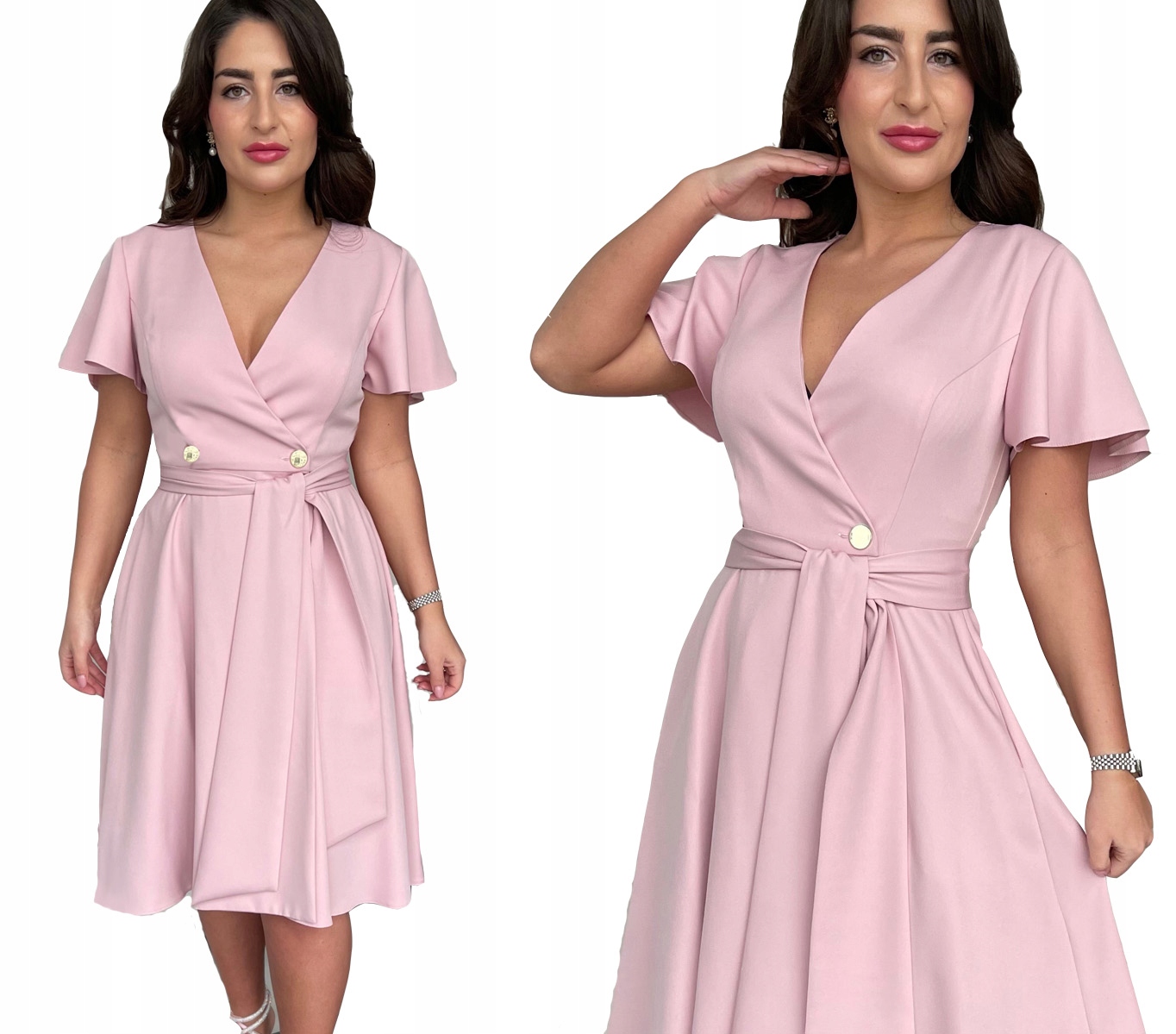 

Sukienka elegancka midi na guziki wesele komunia Q