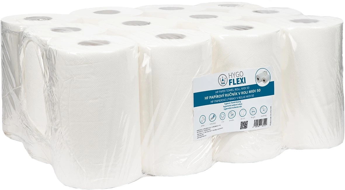 Levně Papírový ručník Hygoflexi, v roli MIDI 50 , 2 vrstvy, bílý, 1 x 12 rolí