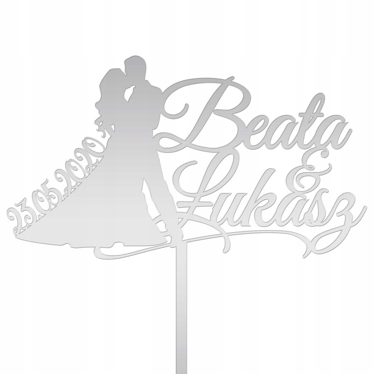 

Topper Tort Weselny Dowolne Imiona I Data Srebrny