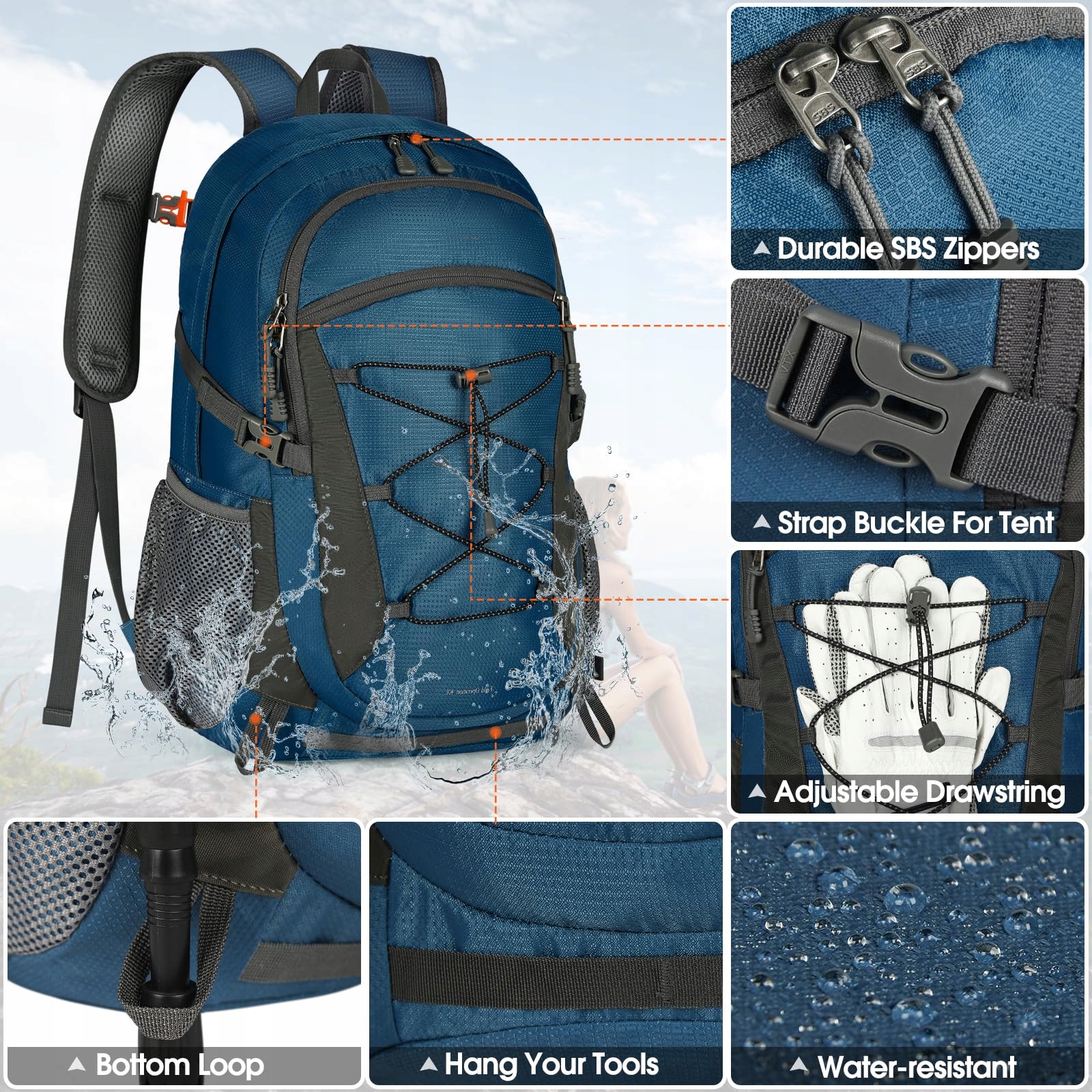 RAINSMORE 40L Wodoodporny Plecak Turystyczny Niebieski — miniatura 5