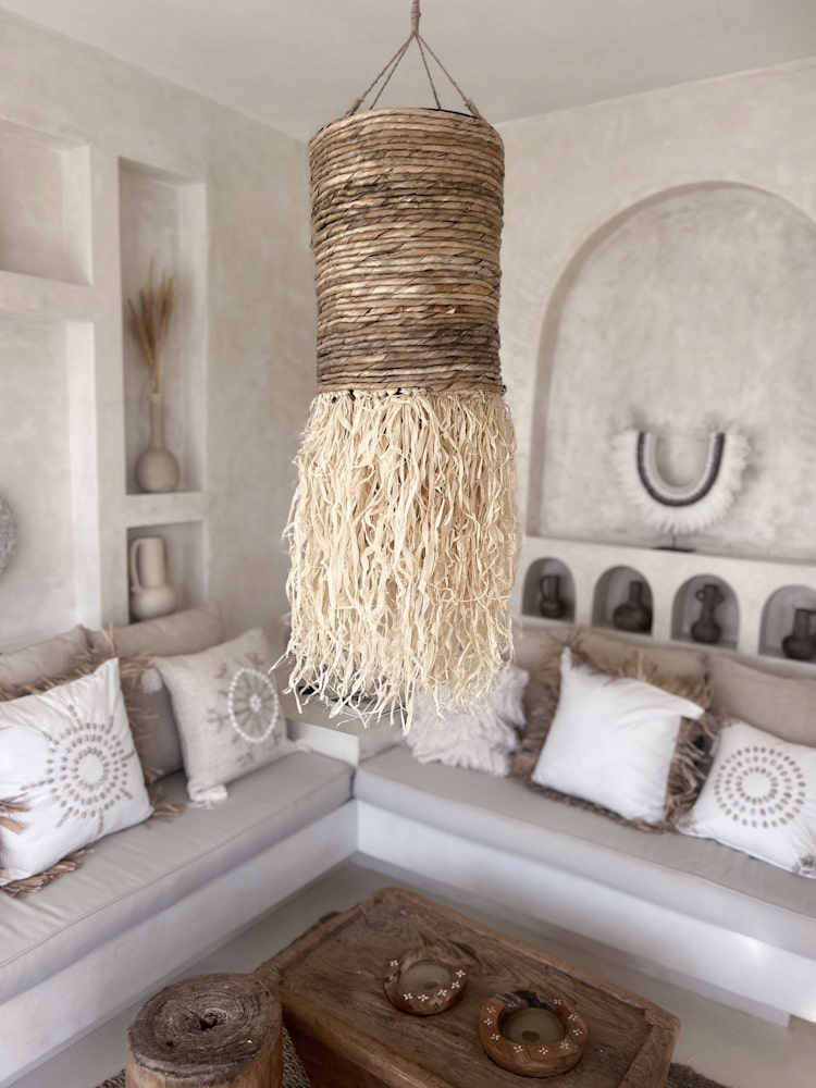 Boho lampa z rafie 100 cm závesná prírodná etno handmade Jaya 30x100