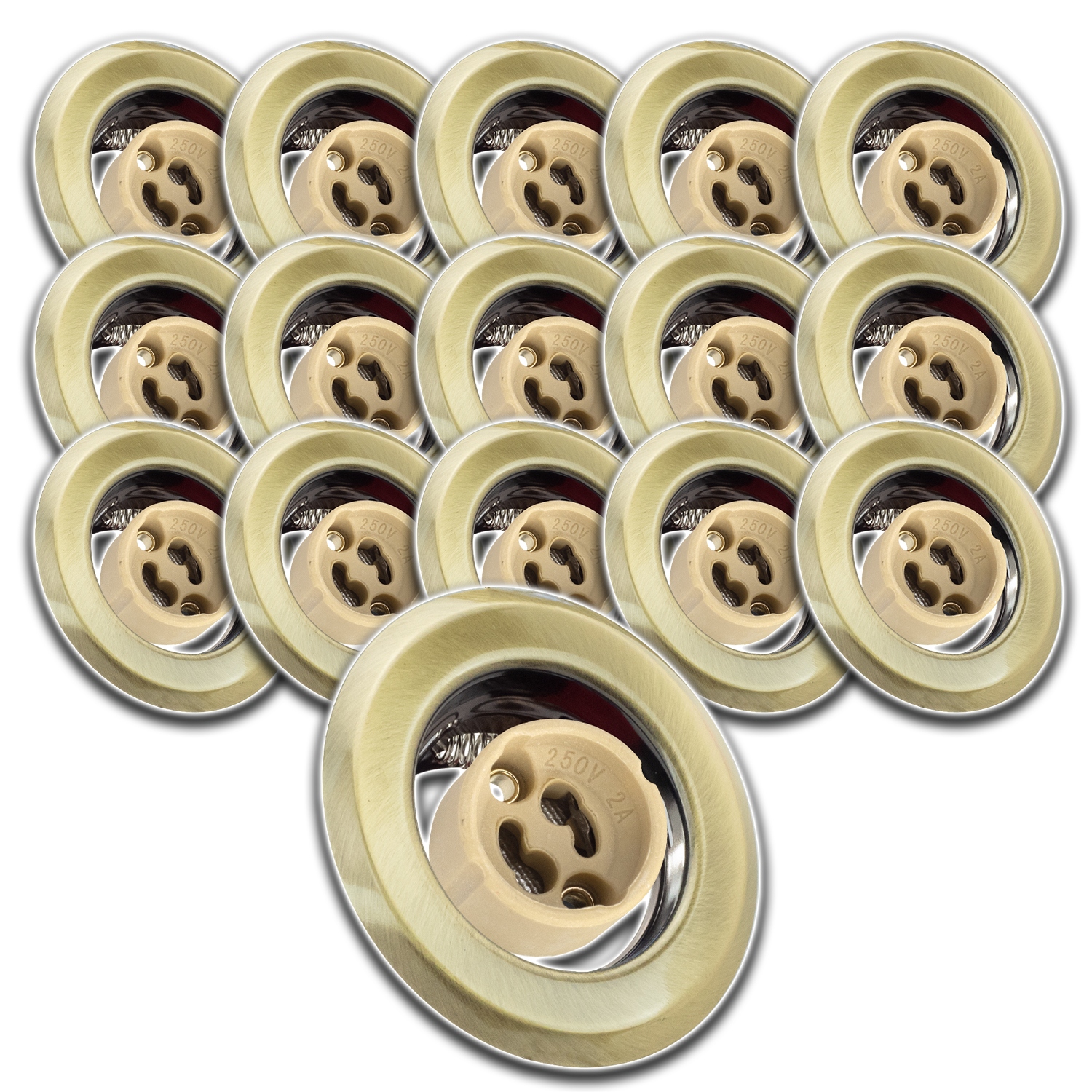 16x Mosazná Kulatá Stropní Objímka Halogen+zásuvka Konektor GU10 Na Žárovku