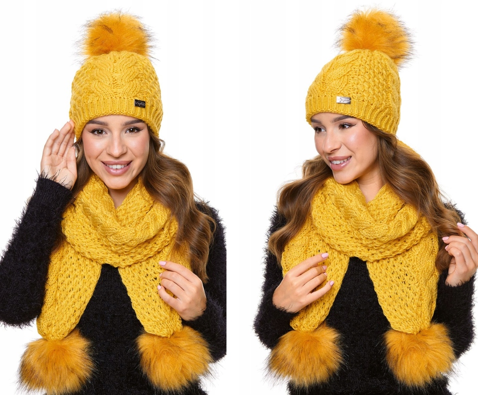 Komplet čepice s bambulí a šála zimní šála