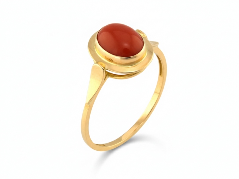 Zlatý prstýnek 585 s červeným kamenem, elegantní dámský dárek, velikost 14