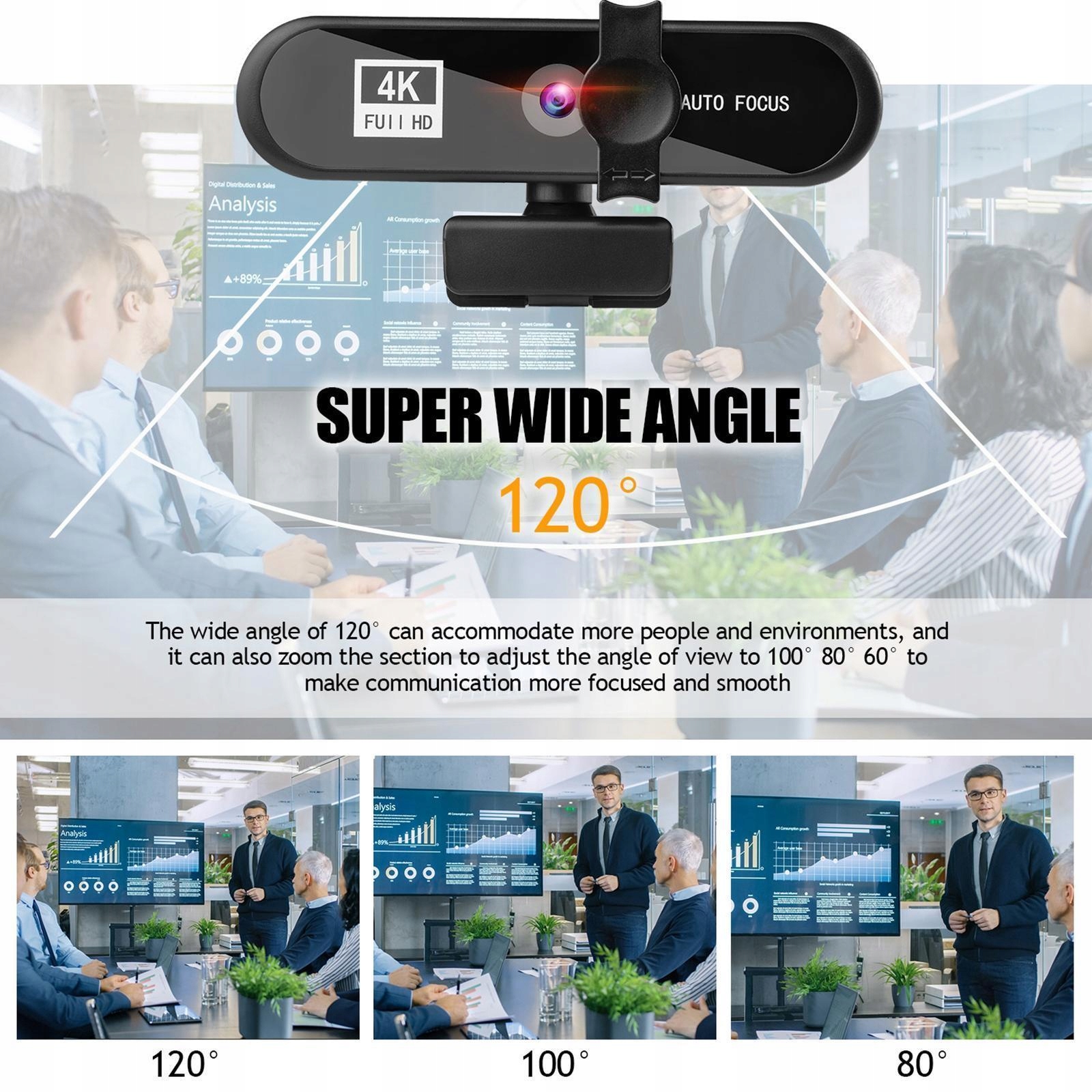4K 8MP Autofocus Web Camera with Tripod, 4k Black Kod producenta 632589