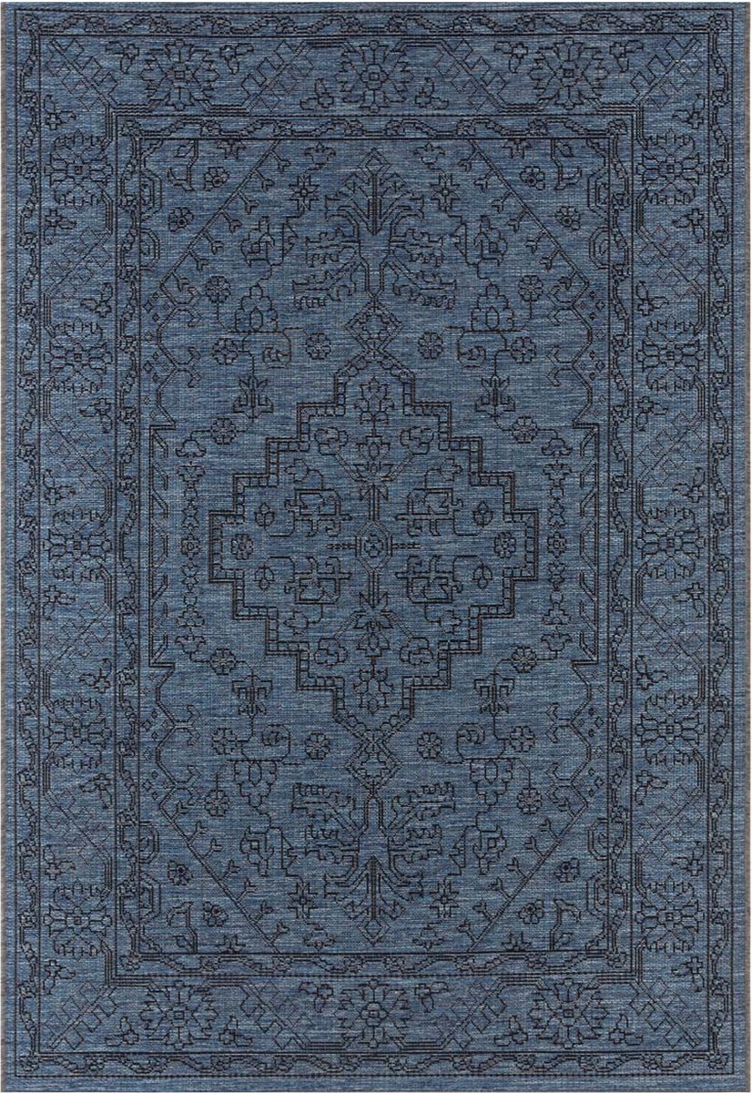 Tmavomodrý sisalový koberec s plochým povrchom na vonkajšiu a vnútornú terasu 160x230