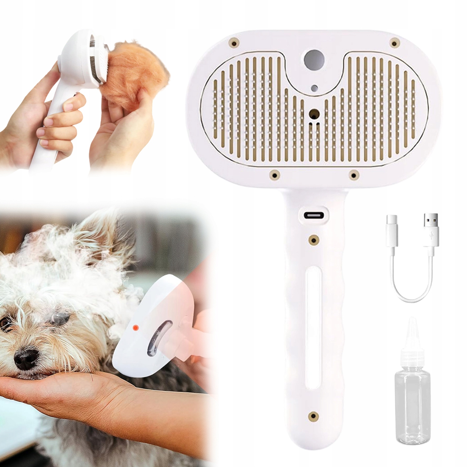 Parní Kartáč S Funkcí Samočištění, Elektrický Parní Kartáč 3V1, Usb, Pro Psy A Kočky