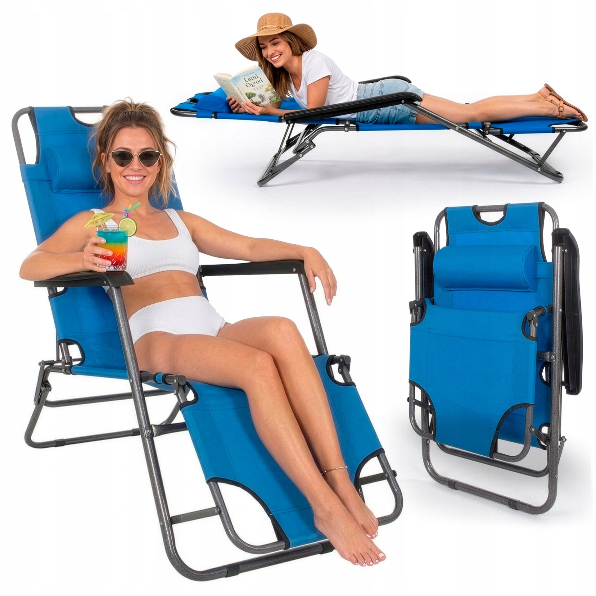 Leżak Ogrodowy Plażowy Fotel Składany Zero Gravity Turystyczny Krzesło 2w1