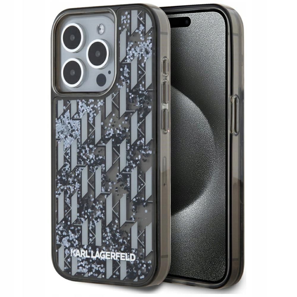 Pouzdro Karl Lagerfeld Liquide Glitter Monogram Gradient pro iPhone 15 Pro