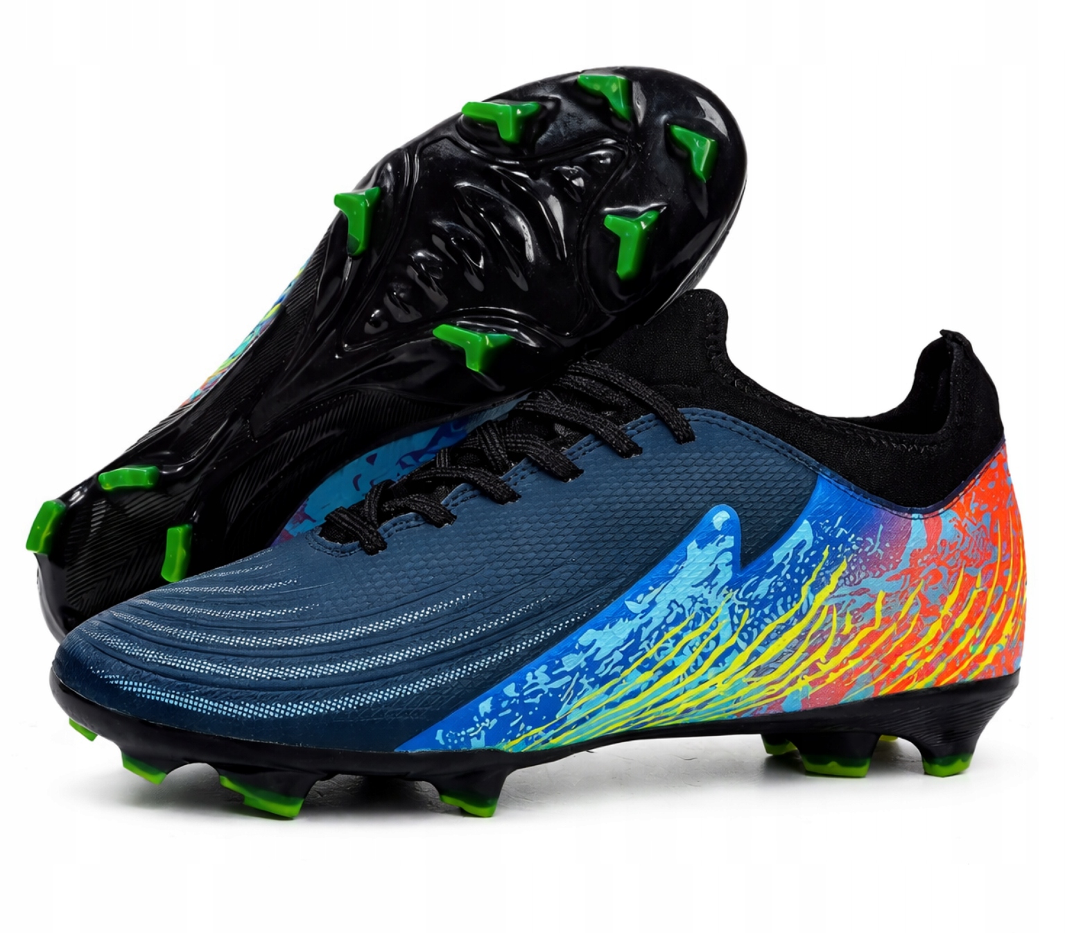 Korki Piłkarskie Fg Dynamic Speed Niebiesko-Neonowe Lekkie Buty Na Trawę 36